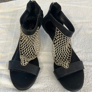 Thalia Sodi decorative sandals. Size 8M. Black with gold zipper on heel.